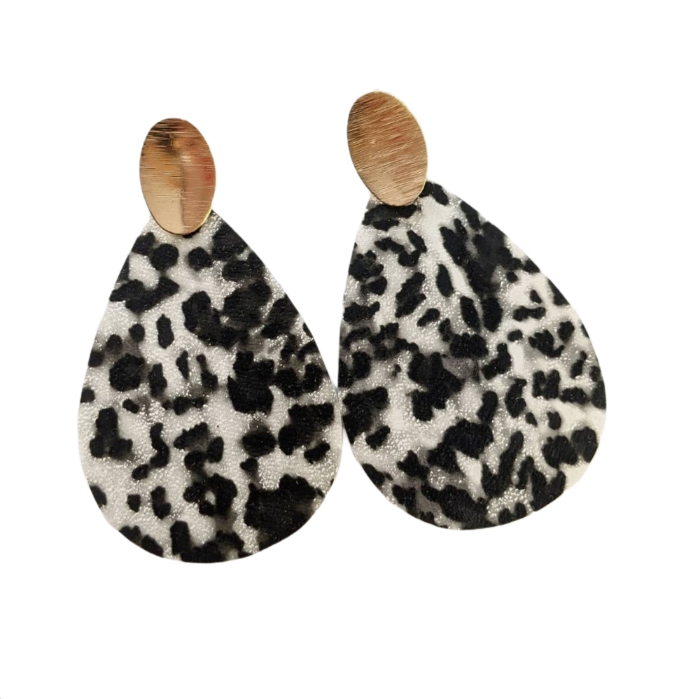 Snow Leopard Print Teardrop Earrings
